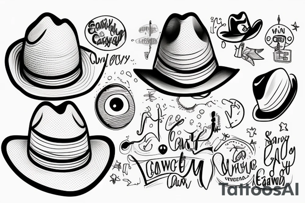 line drawing of an egg wearing a cowboy hat and winking tattoo idea