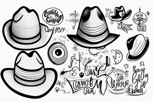 line drawing of an egg wearing a cowboy hat and winking tattoo idea