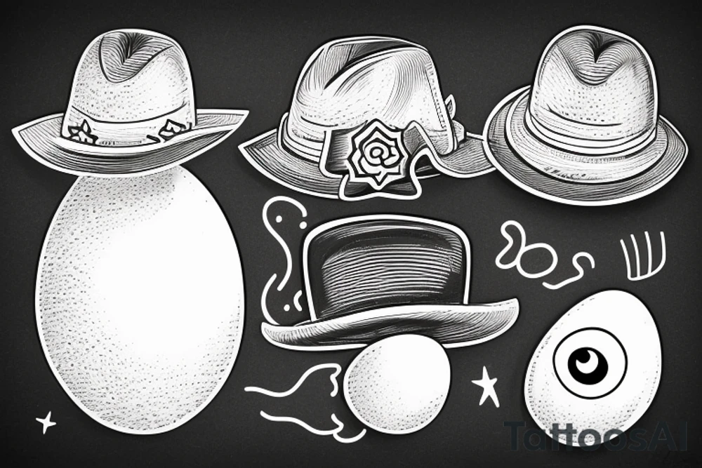 line drawing of an egg wearing a cowboy hat and winking tattoo idea