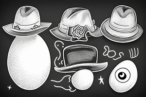 line drawing of an egg wearing a cowboy hat and winking tattoo idea