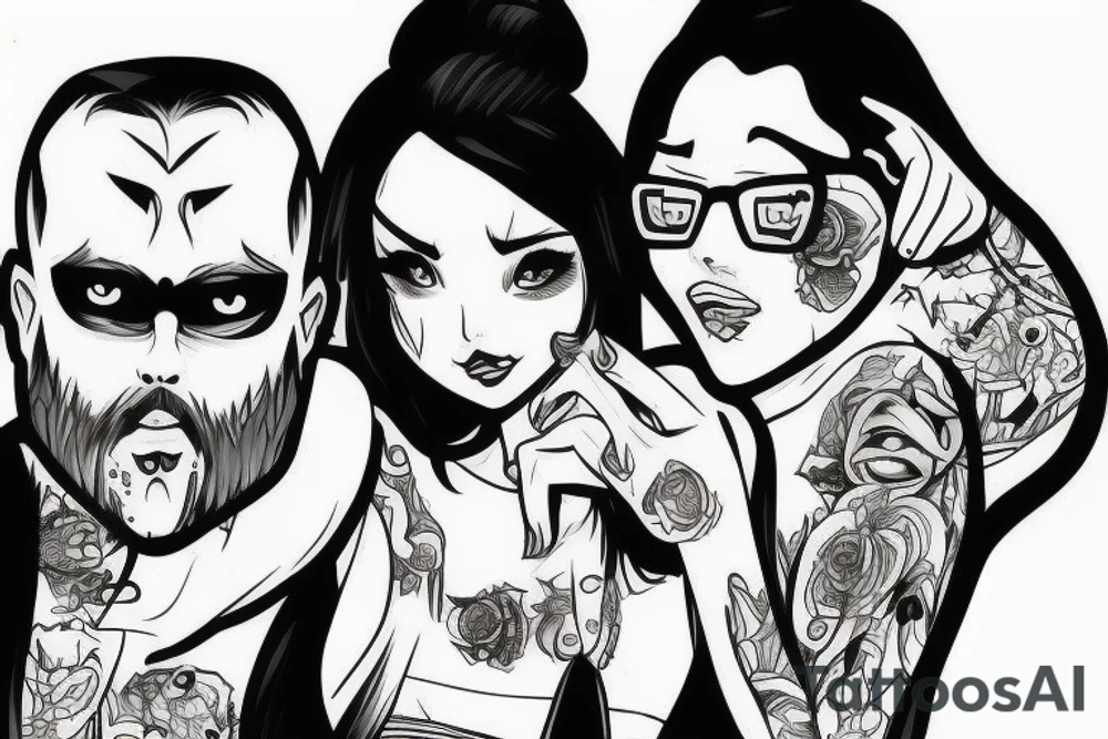 Comic panel with boyfriend and girlfriend with gritty style tattoo idea