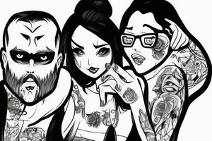 Comic panel with boyfriend and girlfriend with gritty style tattoo idea