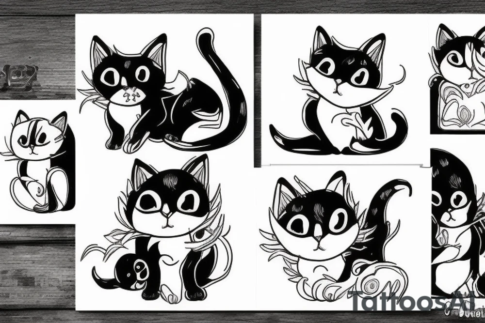 back of a black and white cat sitting tattoo idea