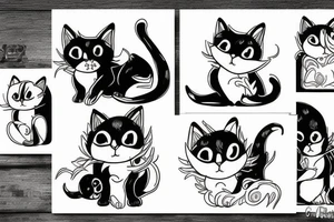 back of a black and white cat sitting tattoo idea