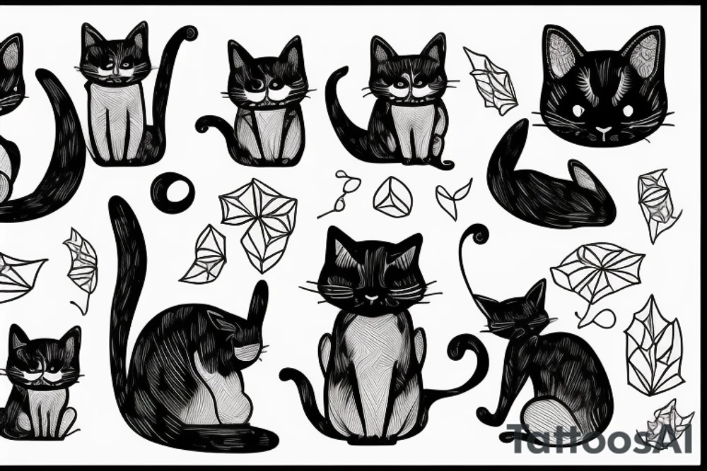 back of a black and white cat sitting tattoo idea