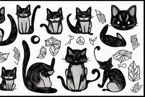 back of a black and white cat sitting tattoo idea