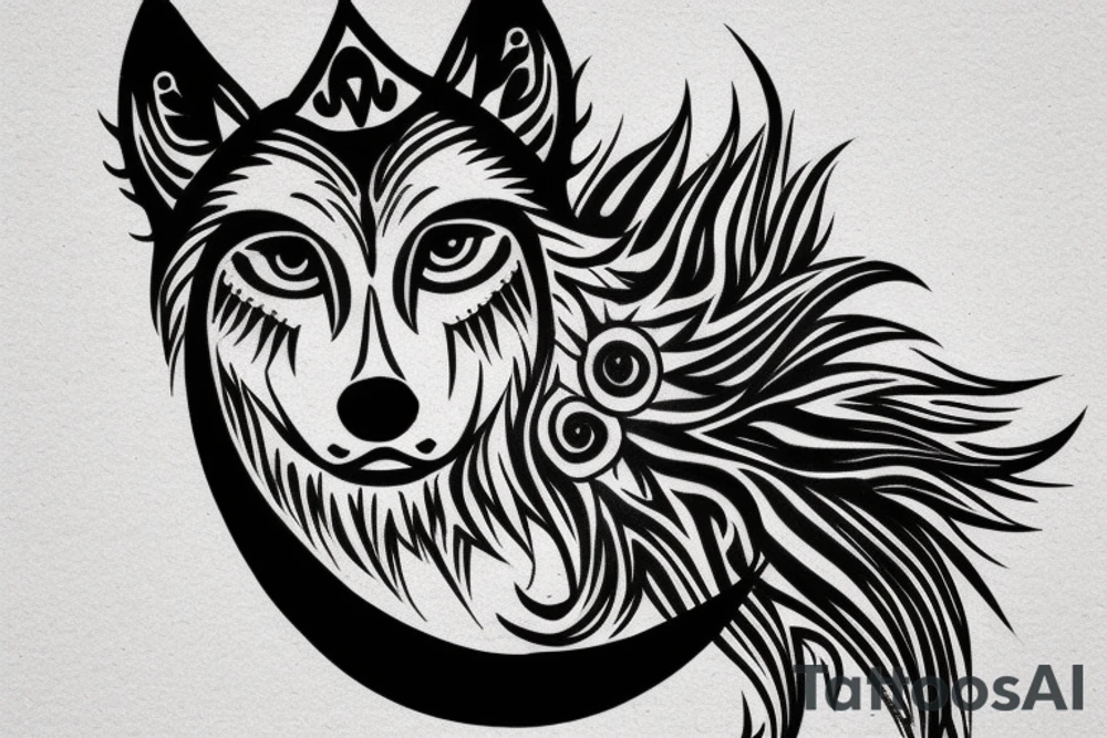 Wolf with a crown, howling at the moon, tattoo idea