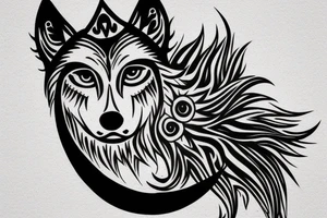 Wolf with a crown, howling at the moon, tattoo idea