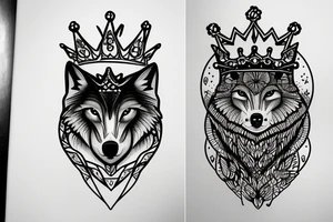 Wolf with a crown, howling at the moon, tattoo idea