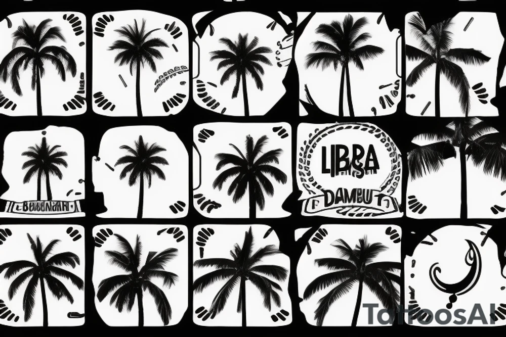 The sign of libra combined with palmtree and music and surfing a ships and graditude tattoo idea
