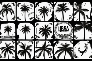 The sign of libra combined with palmtree and music and surfing a ships and graditude tattoo idea