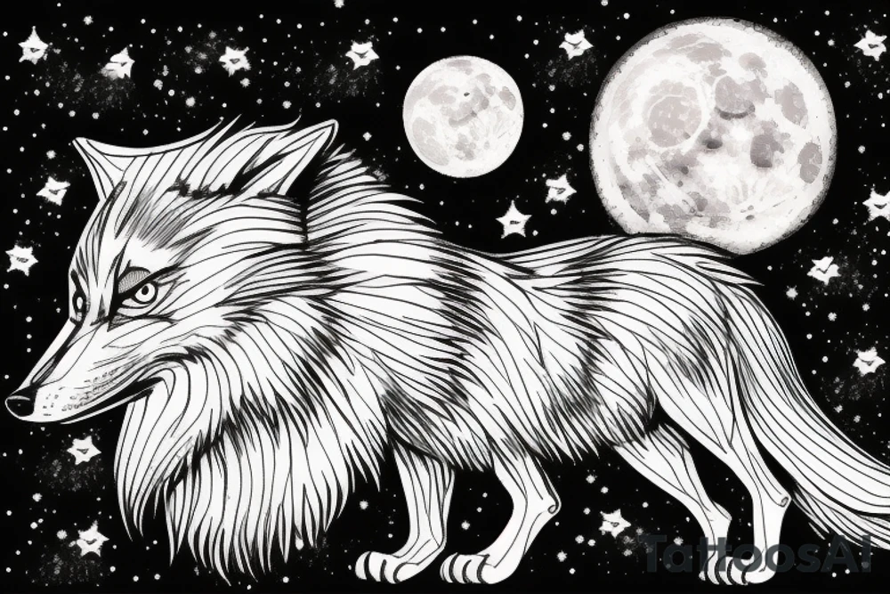 Wolf howling at the moon, with big dripper tattoo idea