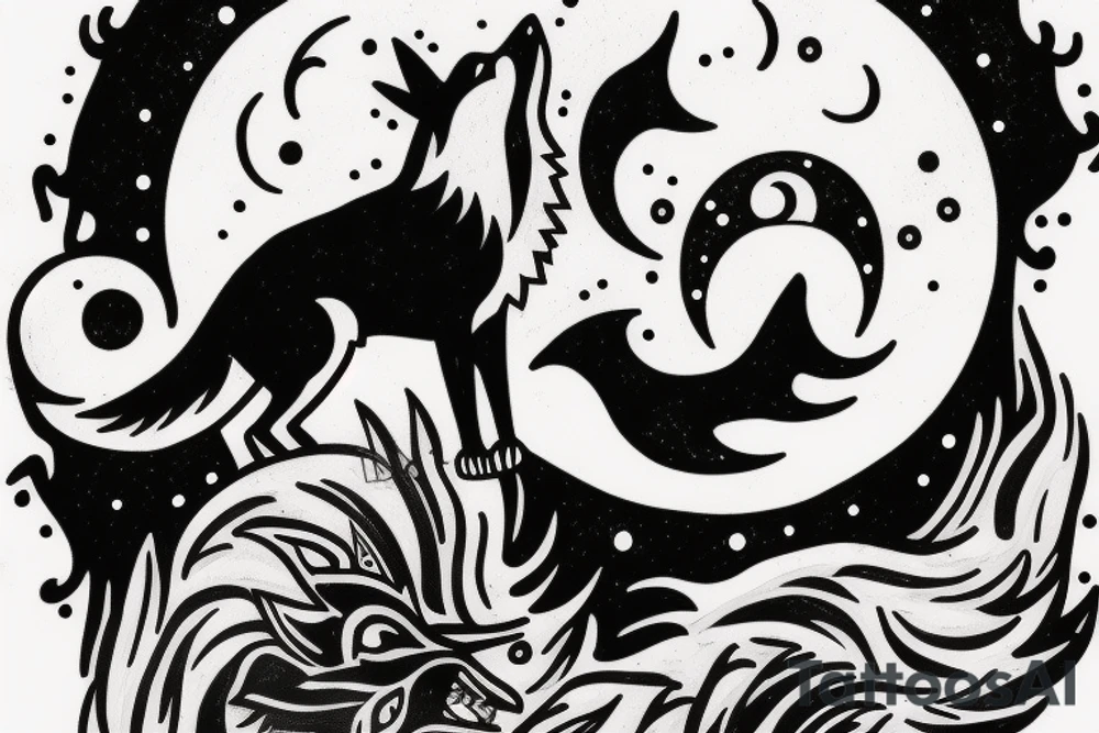 Wolf howling at the moon, with big dripper tattoo idea