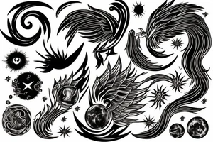 Phoenix sun moon stars flame birth death tattoo idea
