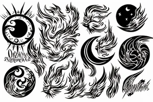 Phoenix sun moon stars flame birth death tattoo idea
