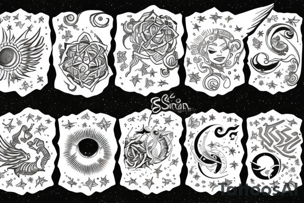 Phoenix sun moon stars tattoo idea