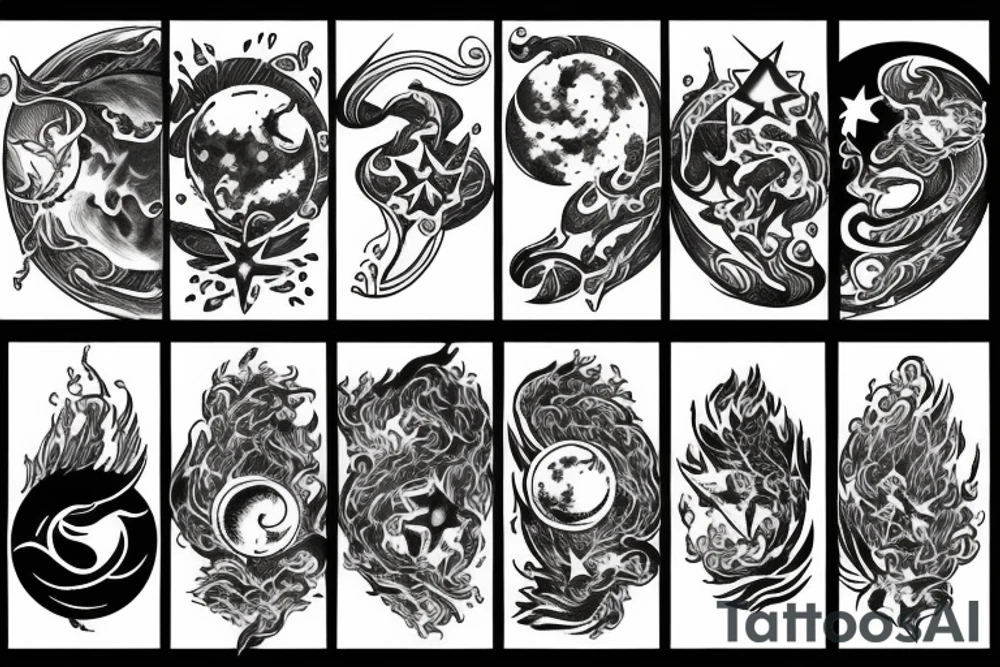 Phoenix sun moon stars tattoo idea