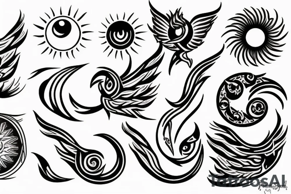 Phoenix sun moon tattoo idea