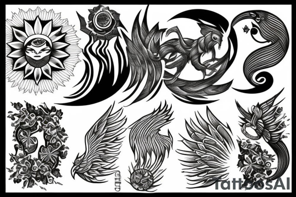 Phoenix sun moon tattoo idea