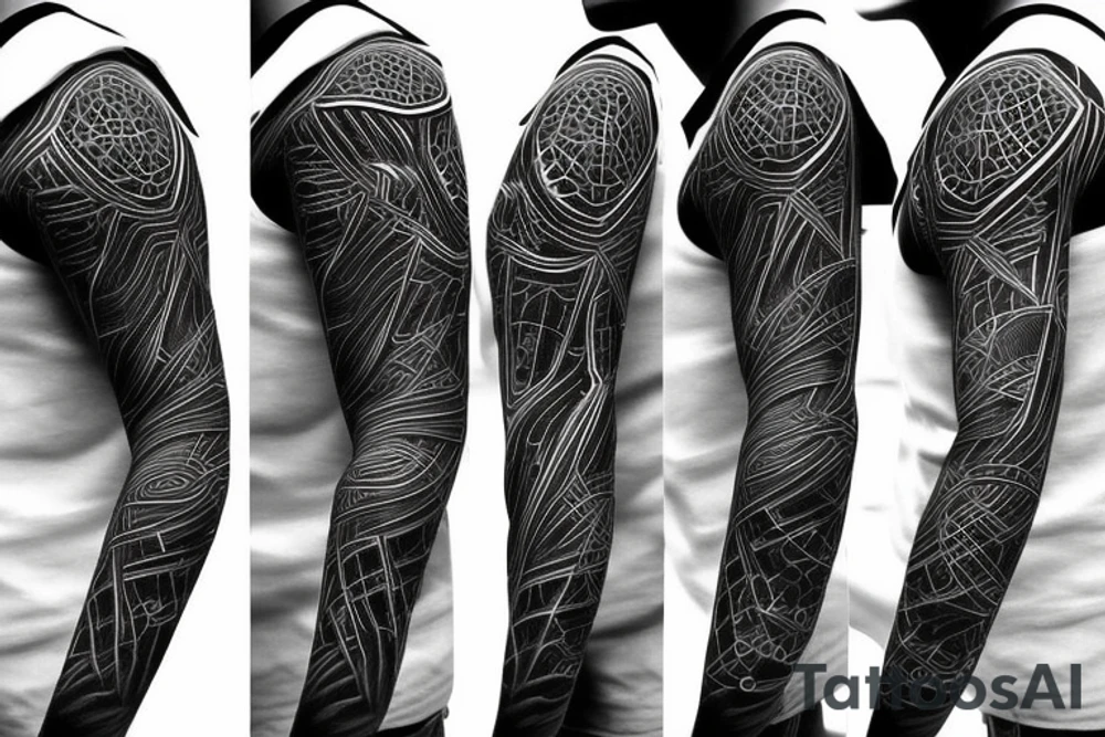 Concept quantumphysic, thin line, complicated, alien astronaut tattoo idea