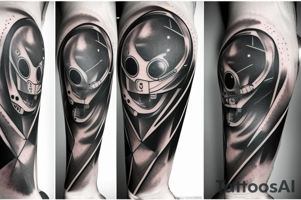 Concept quantumphysic, thin line, complicated, alien astronaut tattoo idea
