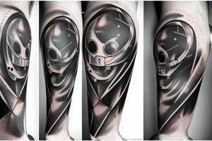 Concept quantumphysic, thin line, complicated, alien astronaut tattoo idea