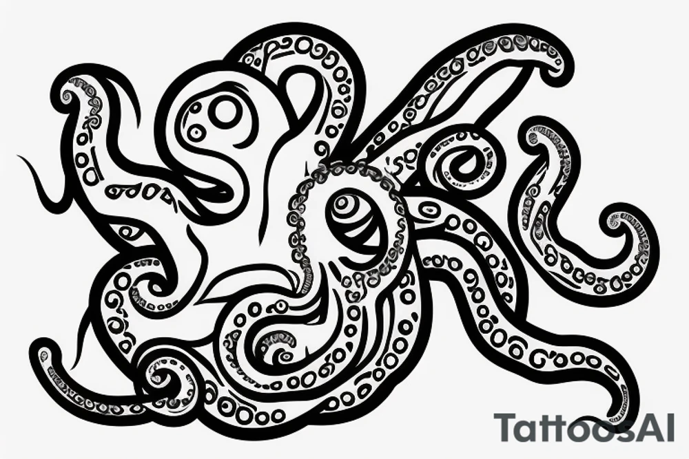 The profile of a bowl with octopus tentacles sticking out of it tattoo idea