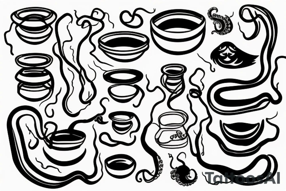The profile of a soup bowl with tentacles sticking out of it tattoo idea