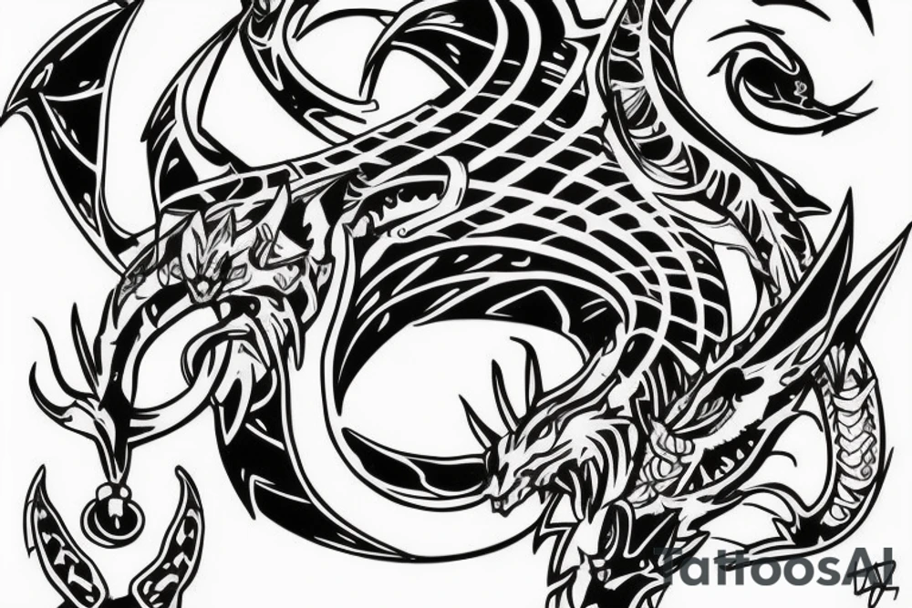 Tribal cyber dragon with single segments and elektronik tattoo idea