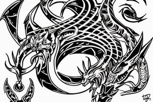 Tribal cyber dragon with single segments and elektronik tattoo idea