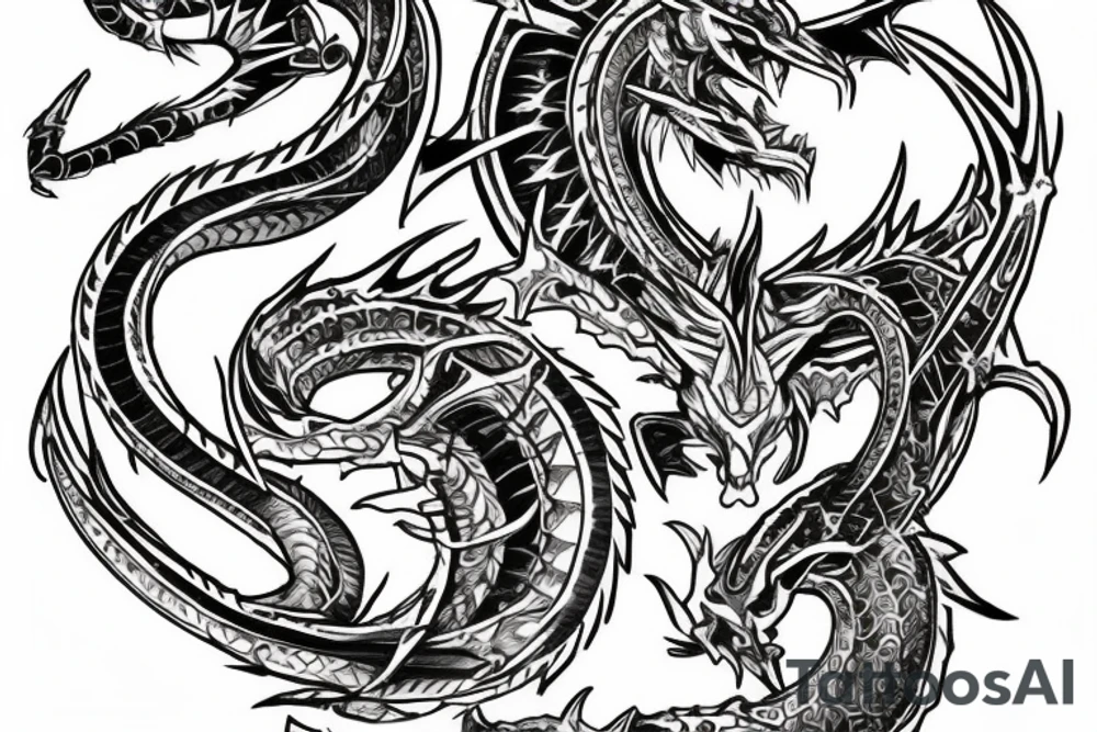 Tribal cyber dragon with single segments and elektronik conektions and single style tattoo idea