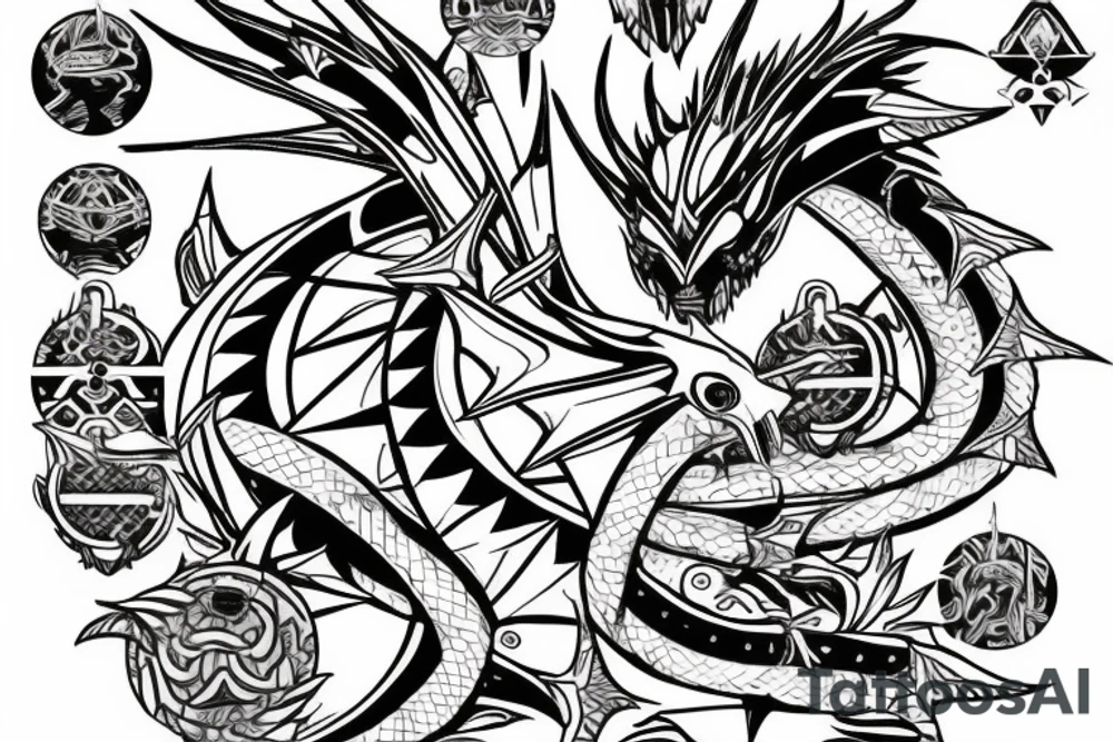 Tribal cyber dragon with single segments and elektronik conektions and single style tattoo idea