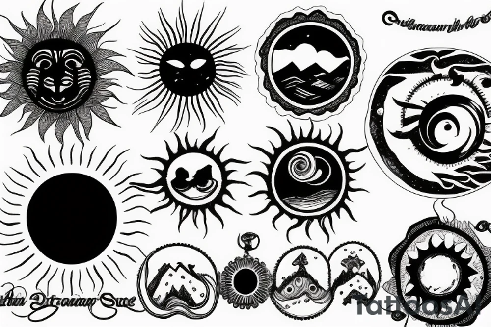 Circle with sun and Mountain tattoo idea