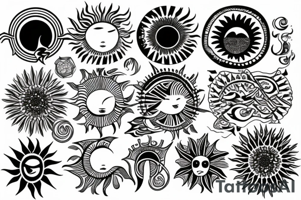 Circle with sun and Mountain tattoo idea