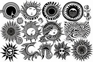 Circle with sun and Mountain tattoo idea