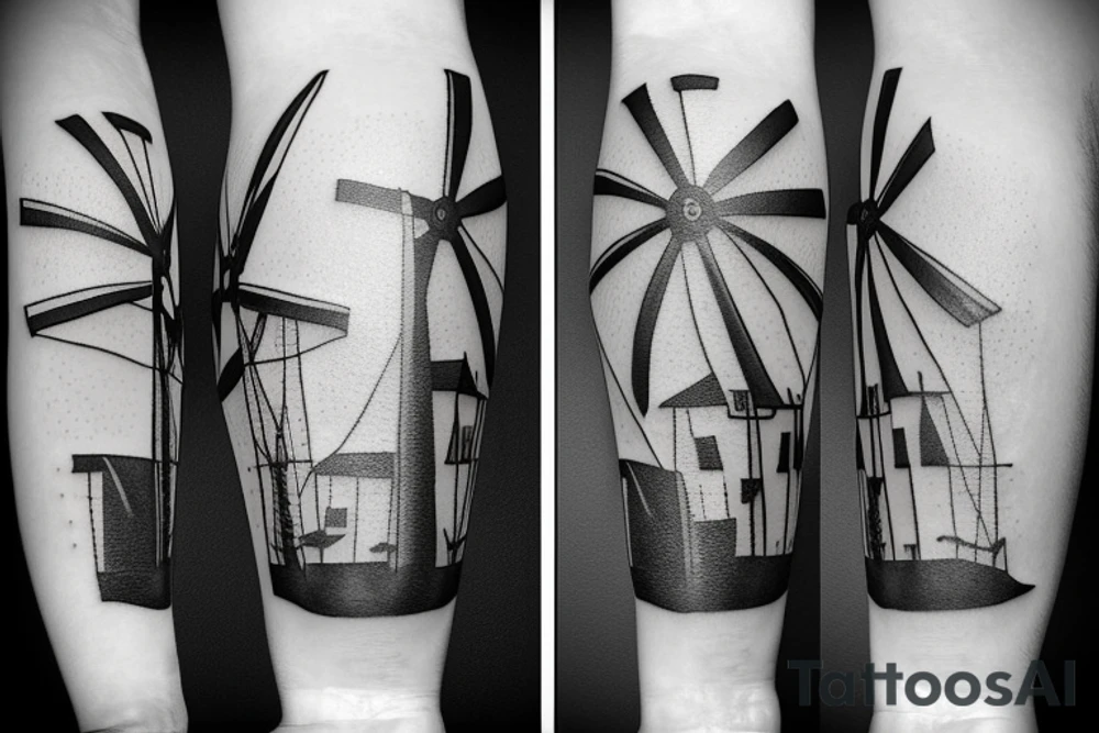 minimalist windmill with four turbines tattoo idea