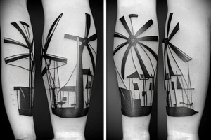 minimalist windmill with four turbines tattoo idea