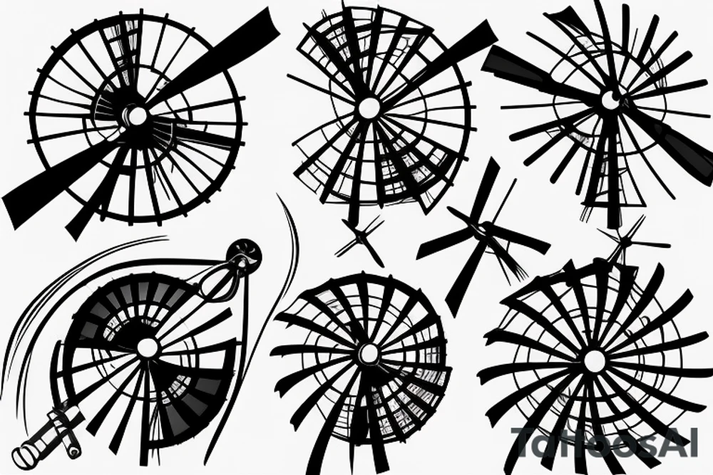 minimalist windmill with four turbines tattoo idea