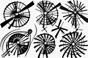 minimalist windmill with four turbines tattoo idea