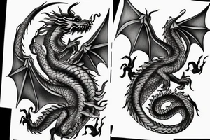 I want a full sleeve flying dragon which will start from my chest to my right wrist. The talons on the dragon will be trying to grasp the skull on my forearm. tattoo idea