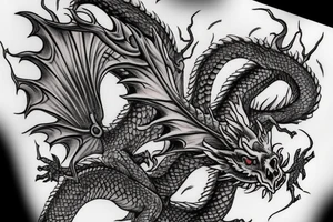 I want a full sleeve flying dragon which will start from my shoulder to my wrist. The talons on the dragon will be trying to grasp the skull on my forearm. tattoo idea