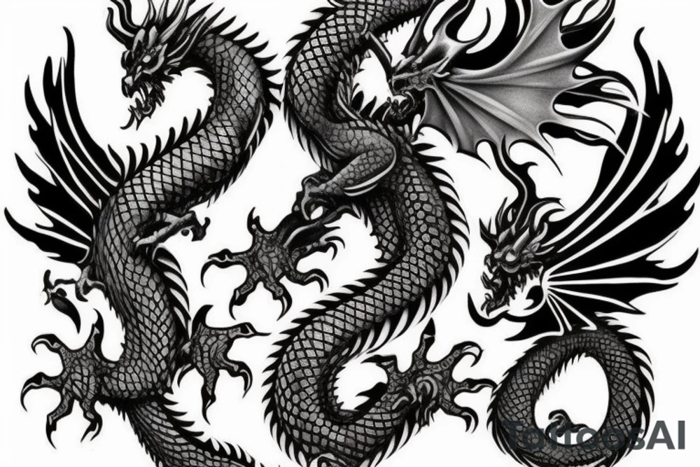 I want a full sleeve flying dragon which will start from my shoulder to my wrist. The talons on the dragon will be trying to grasp the skull on my forearm. tattoo idea