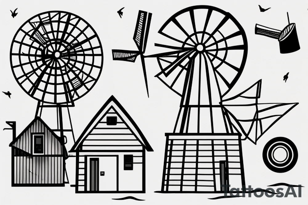 minimalist windmill with four sails, one front door and three windows tattoo idea minimalist windmill with four sails, one front door and three windows tattoo idea