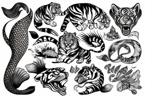 Tiger with mermaid tale tattoo idea