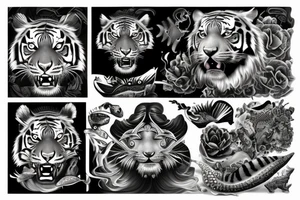 Tiger with mermaid tale tattoo idea
