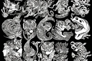 Tiger with mermaid tale tattoo idea