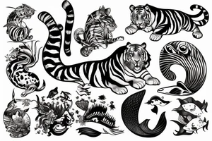 Tiger with mermaid tale tattoo idea