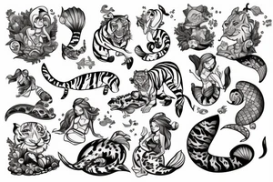 Tiger with mermaid tale tattoo idea
