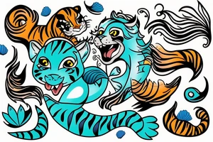 Tiger with mermaid tale tattoo idea