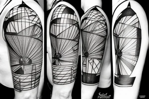 Brutalist windmill with four sailsf tattoo idea